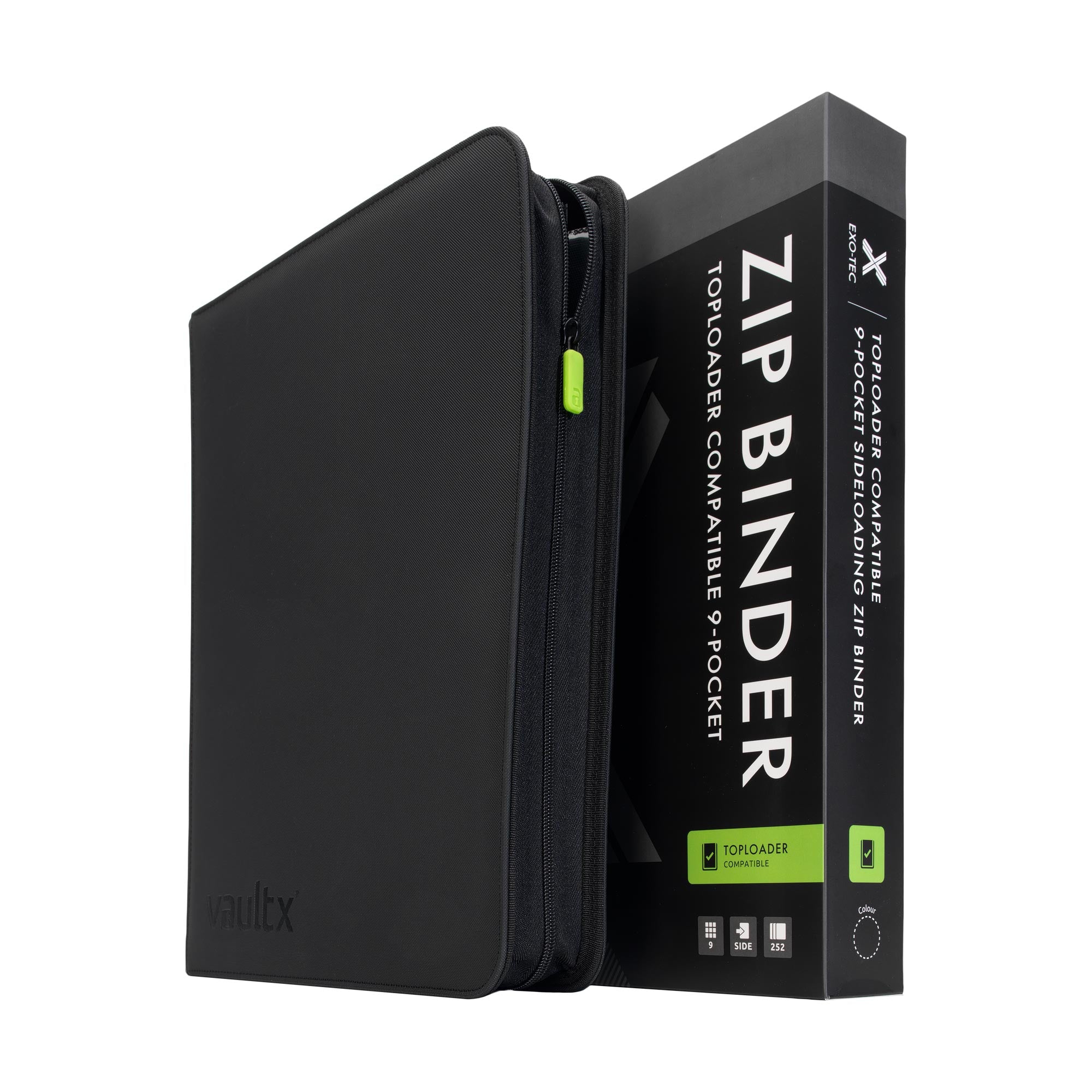 VaultX 9 Pocket Toploader Compatible Zip Binder in Signature Black