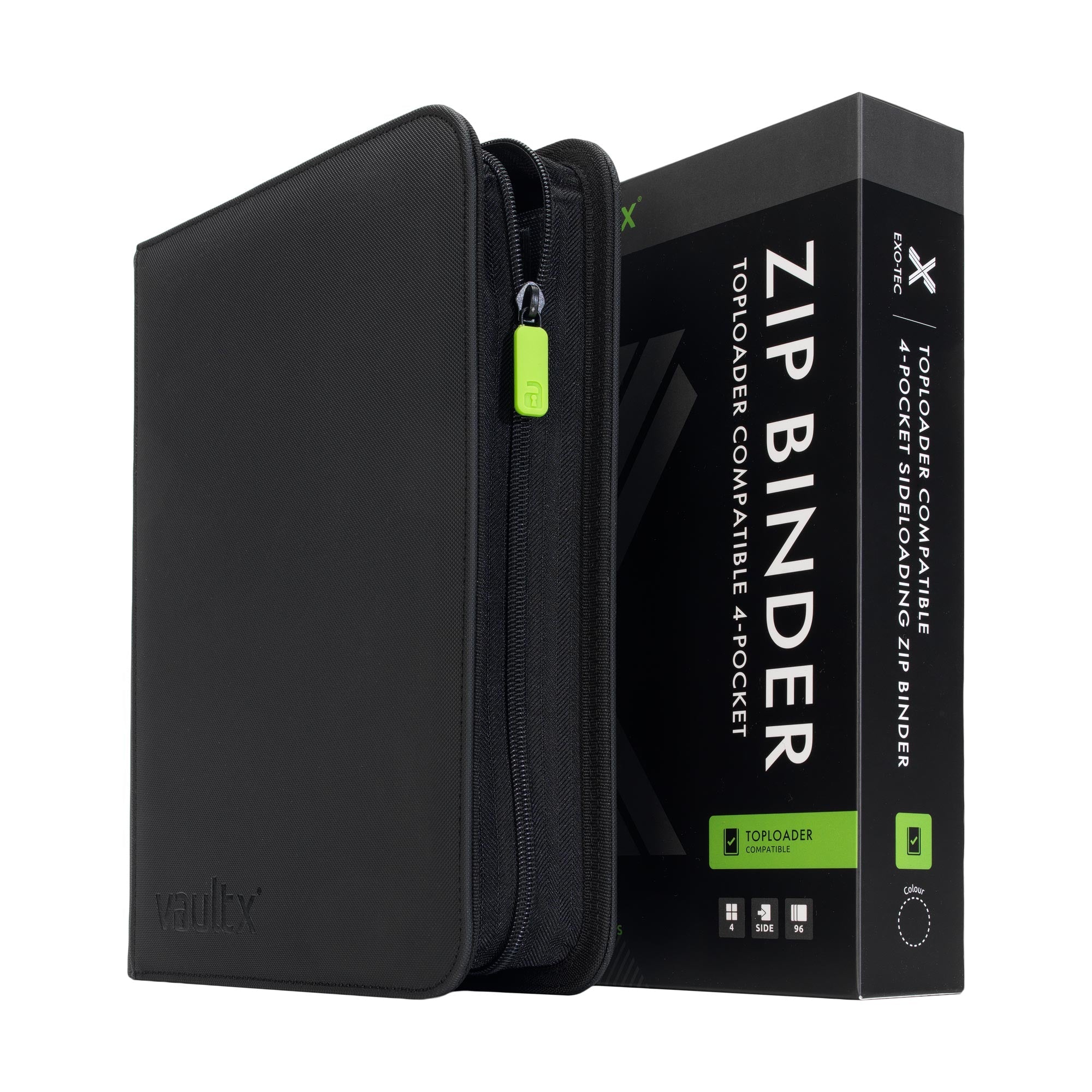 VaultX 4 Pocket Toploader Compatible Zip Binder in Signature Black