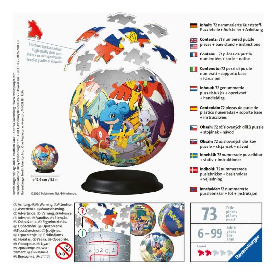 Pokémon 72-Piece 3D Puzzle Ball – Pikachu & Friends
