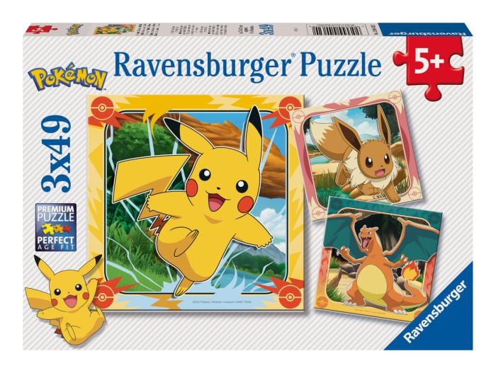 Pokémon 49-Piece Jigsaw Puzzle 3-Pack – Pikachu, Charizard & Eevee