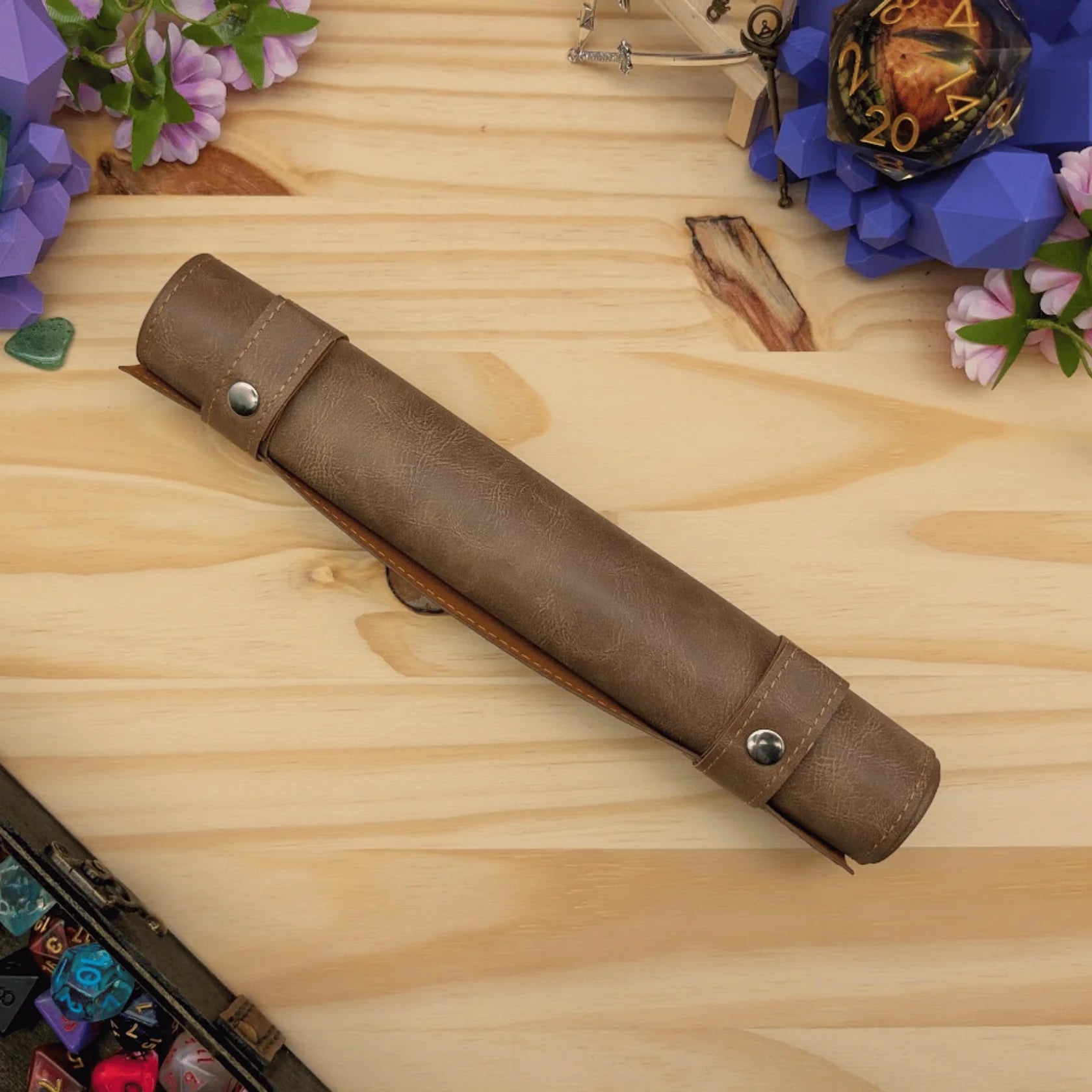 Mystery Dice Goblin: PU Leather Scroll Dice Tray/Bag - Brown