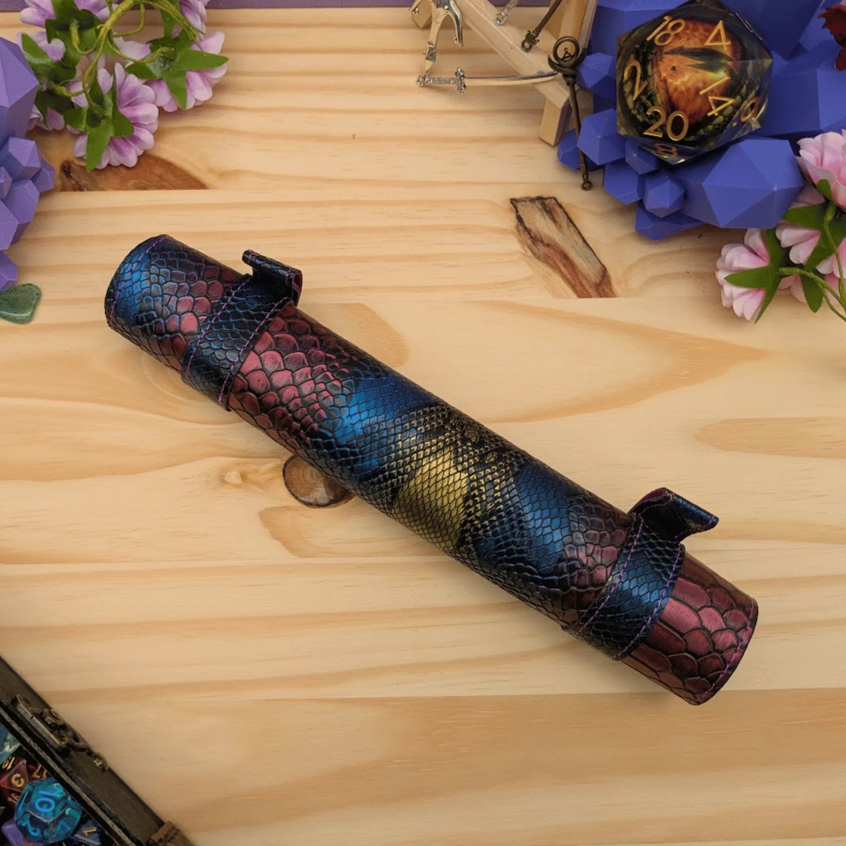 Mystery Dice Goblin: PU Leather Scroll Dice Tray/Bag - Multicoloured