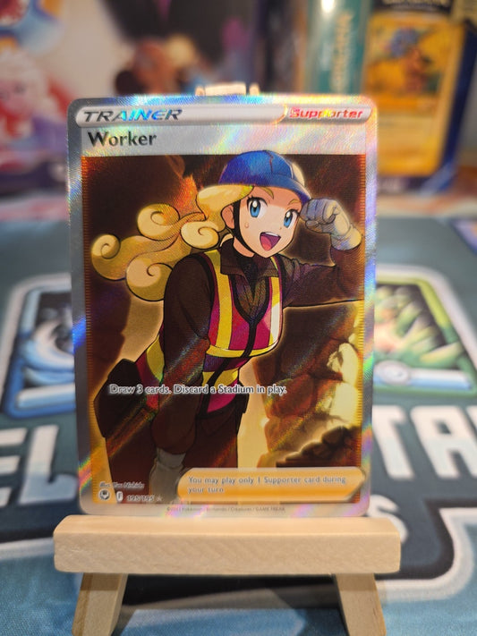 Pokemon TCG -  Worker 195/195 Full Art Trainer Rare Silver Tempest