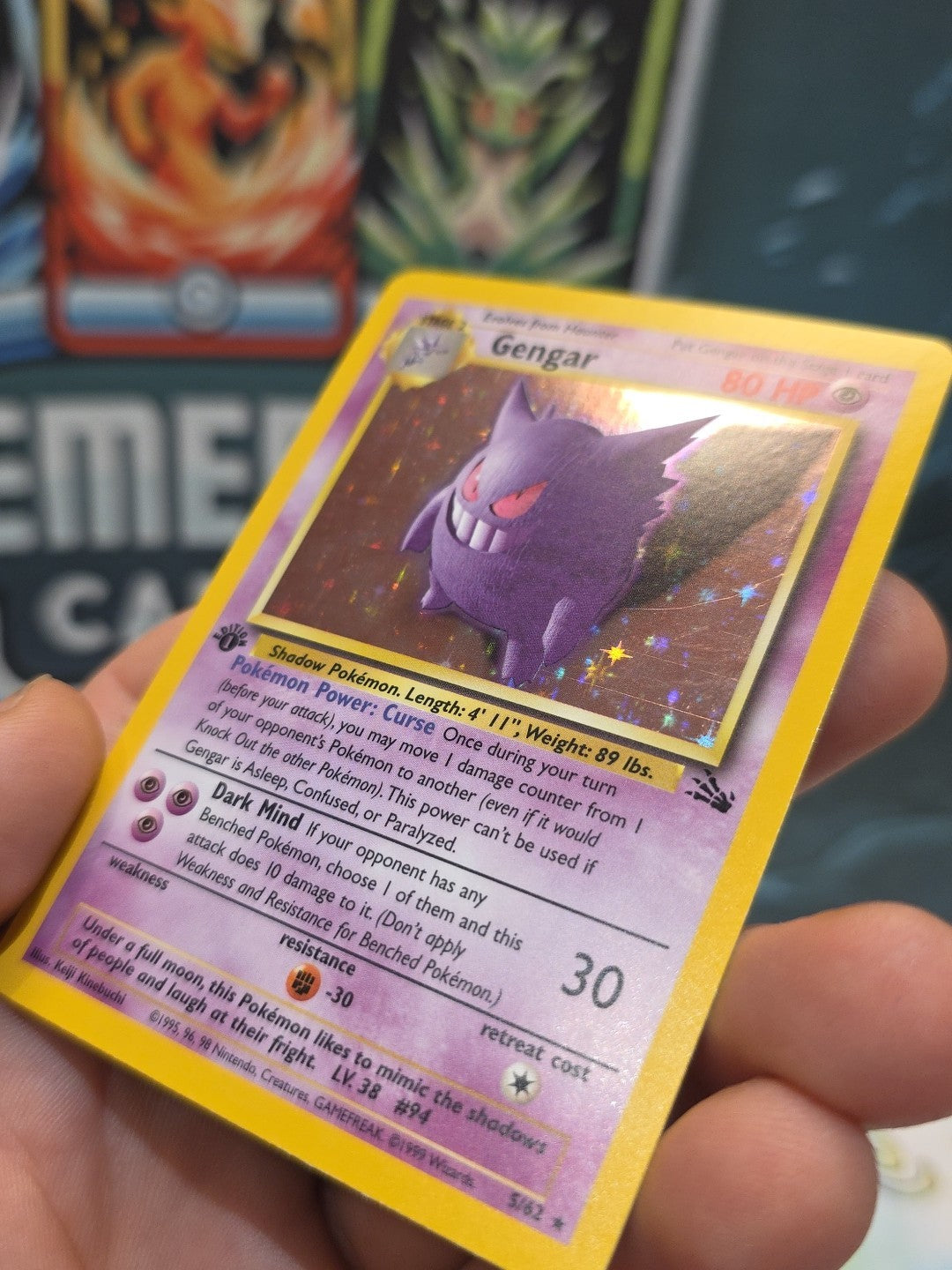 Pokemon TCG WOTC 1999 Fossil Set: Gengar 5/62 1st Edition Holo Rare - LP/NM