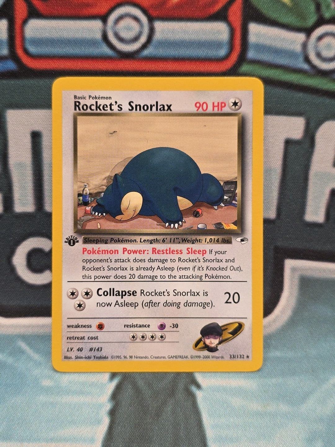 Pokemon Card Rocket’s Snorlax 33/132 Gym Heroes 1st Edition Rare WOTC Near Mint