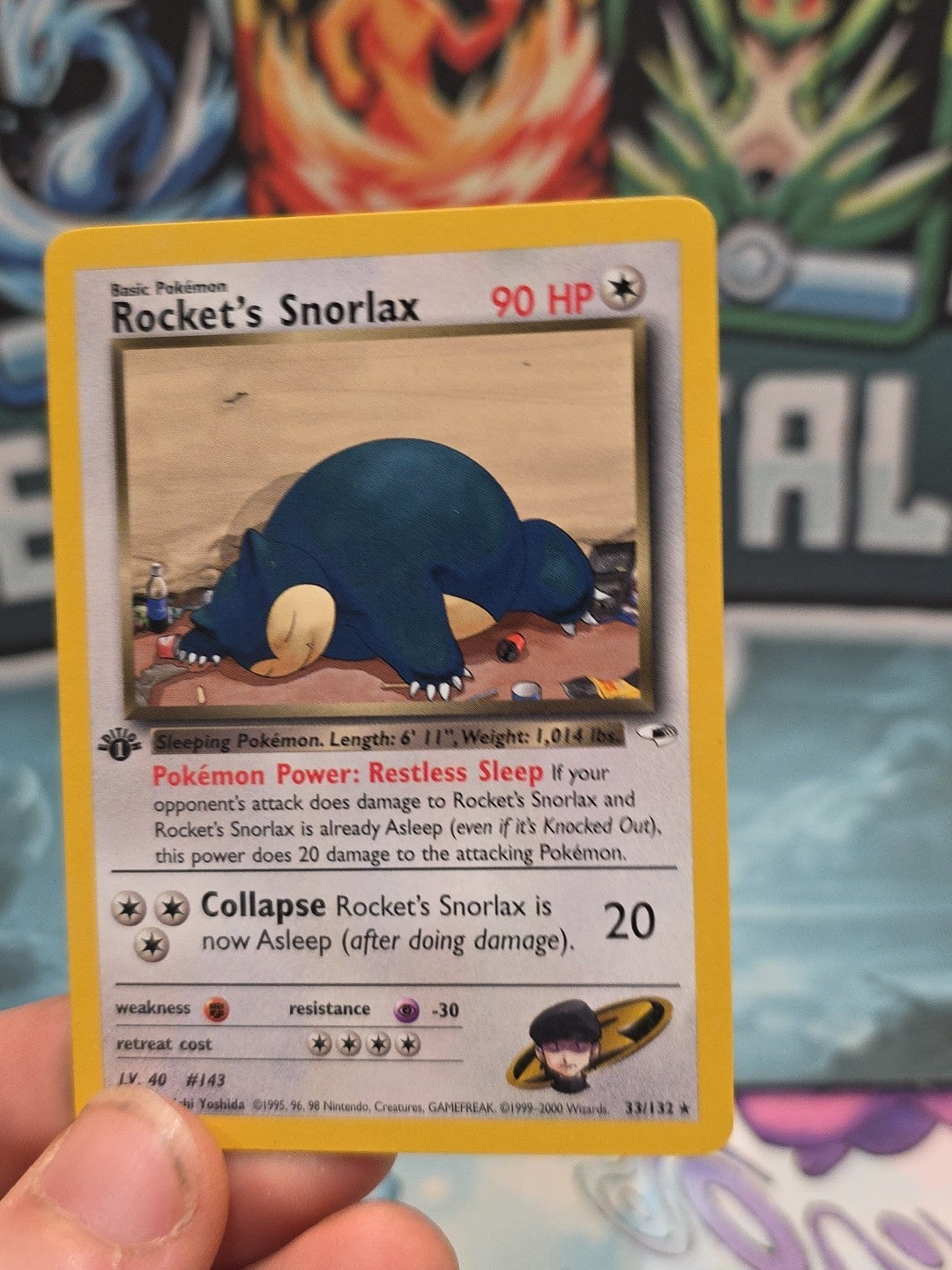 Pokemon Card Rocket’s Snorlax 33/132 Gym Heroes 1st Edition Rare WOTC Near Mint