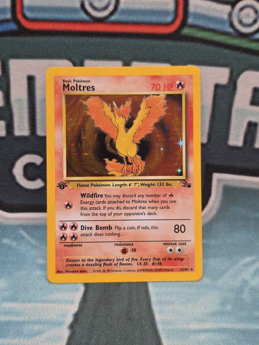 Pokemon Card - Fossil 1st Edition Rare Holo Moltres 12/62 WOTC Vintage - NM