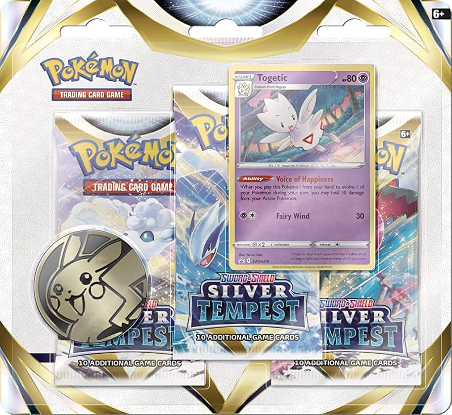 Pokemon TCG: Silver Tempest Triple Blister (Random Promo) + Pikachu Coin