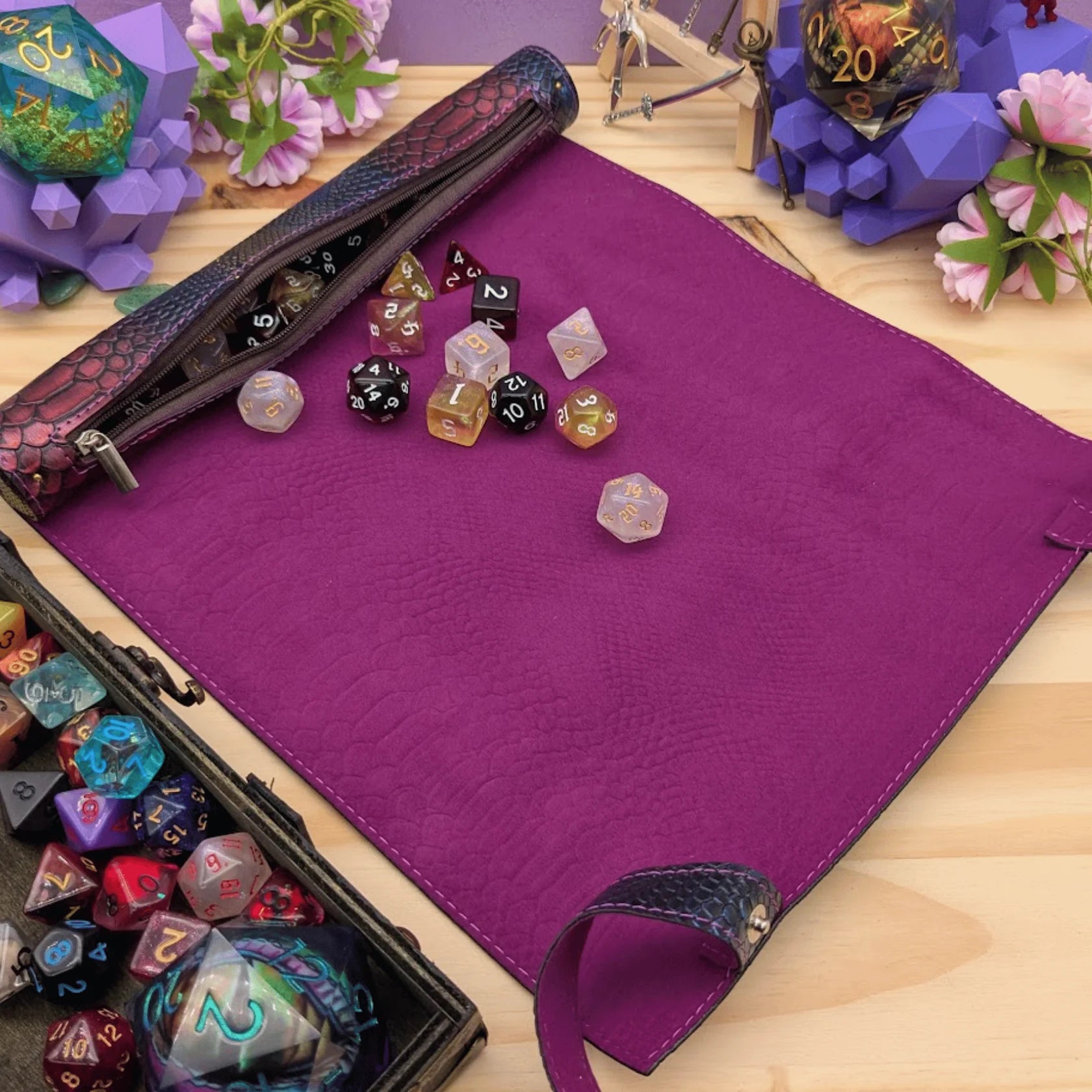Mystery Dice Goblin: PU Leather Scroll Dice Tray/Bag - Multicoloured