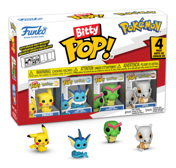 Bitty POP! Pokémon Pikachu 4‑Pack – Pikachu, Vaporeon, Caterpie & Cubone