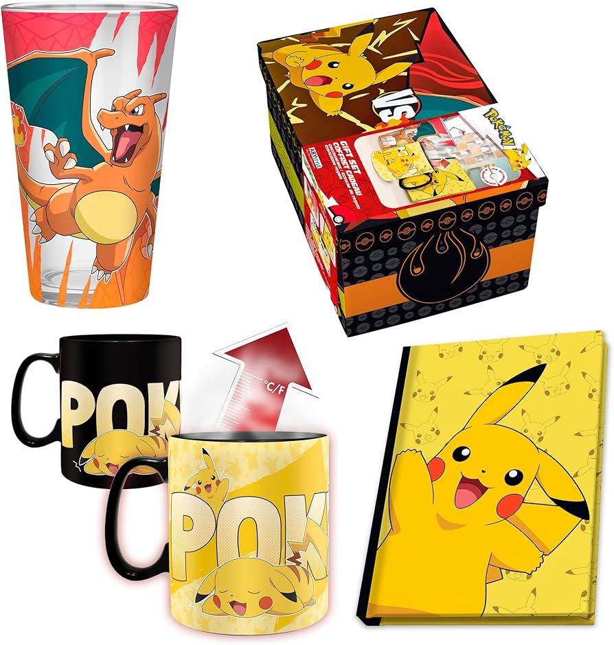 Pokemon: Gift Set – Charizard Glass, Pikachu Heat Change Mug & Notebook