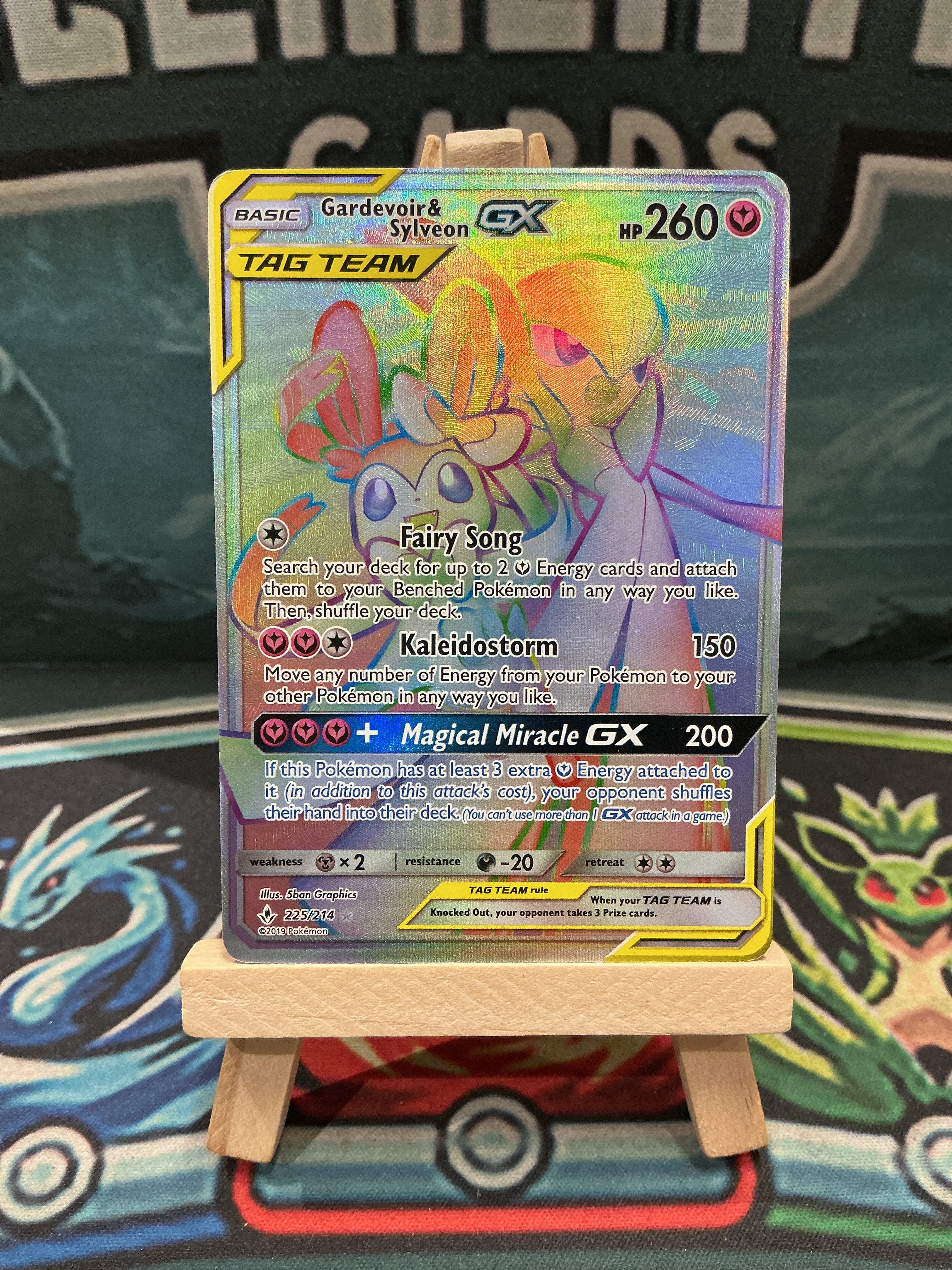 Gardevoir & Sylveon GX Rainbow Rare Tag Team Sun and Moon 225/214 LP