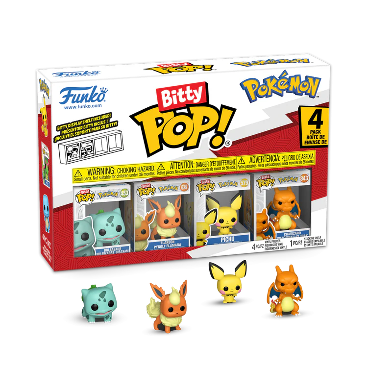 Bitty POP!: Pokémon Bulbasaur 4‑Pack – Funko Mini Figures Set Flareon, Pichu, Charizard