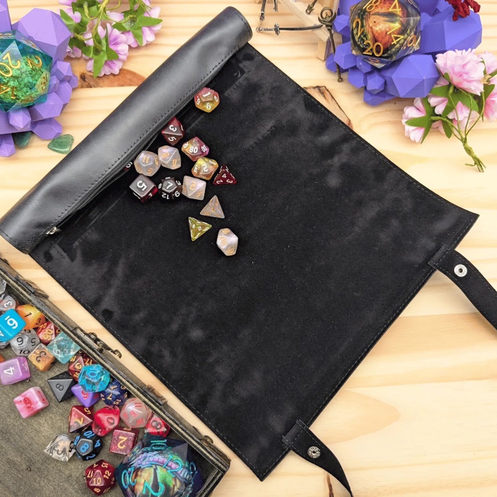 Mystery Dice Goblin: PU Leather Scroll Dice Tray/Bag - Black