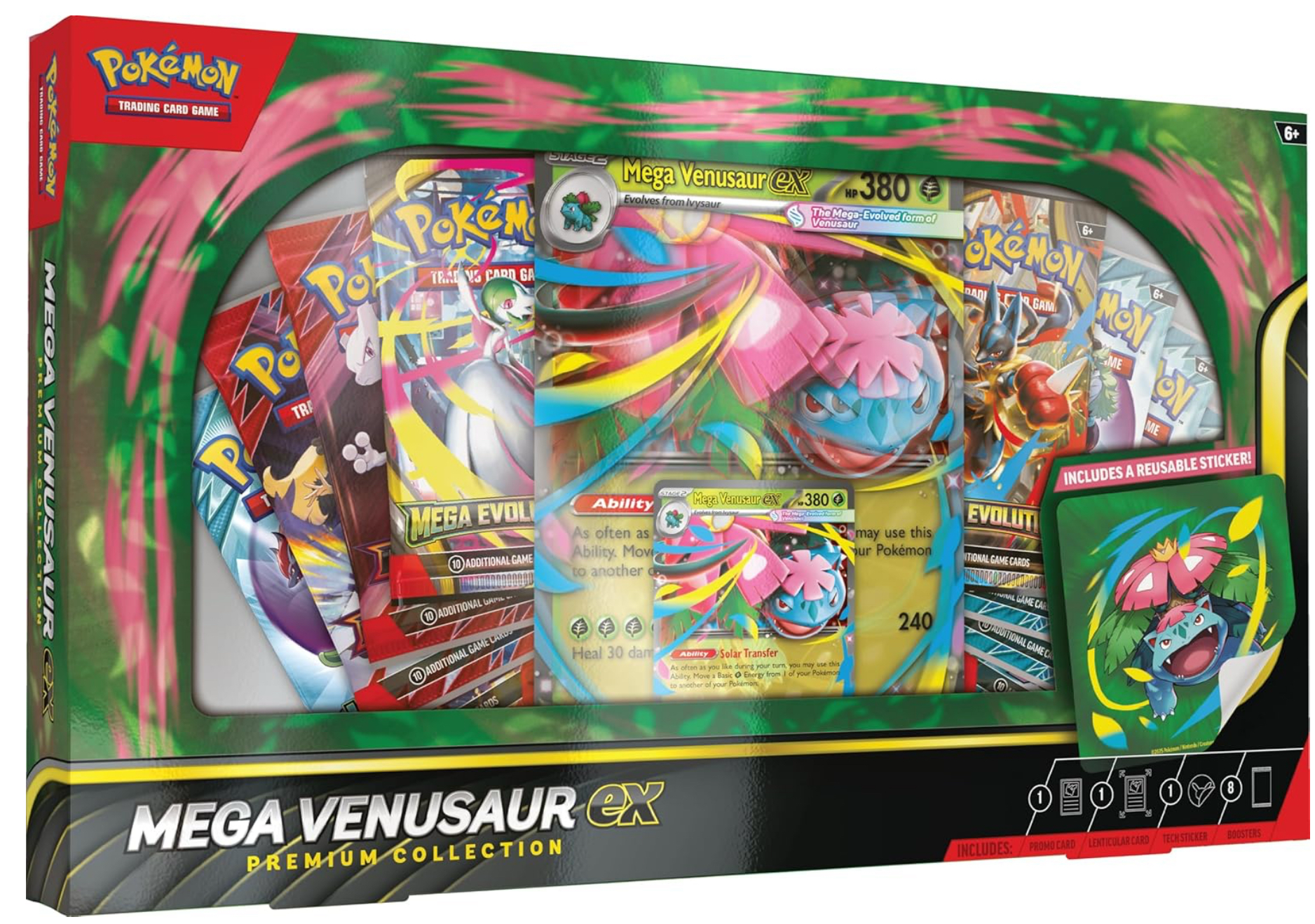 Pokémon TCG: Mega Venusaur ex Premium Collection (1 Foil Promo Card, 1 Oversize Lenticular Promo Card & 8 Booster Packs)