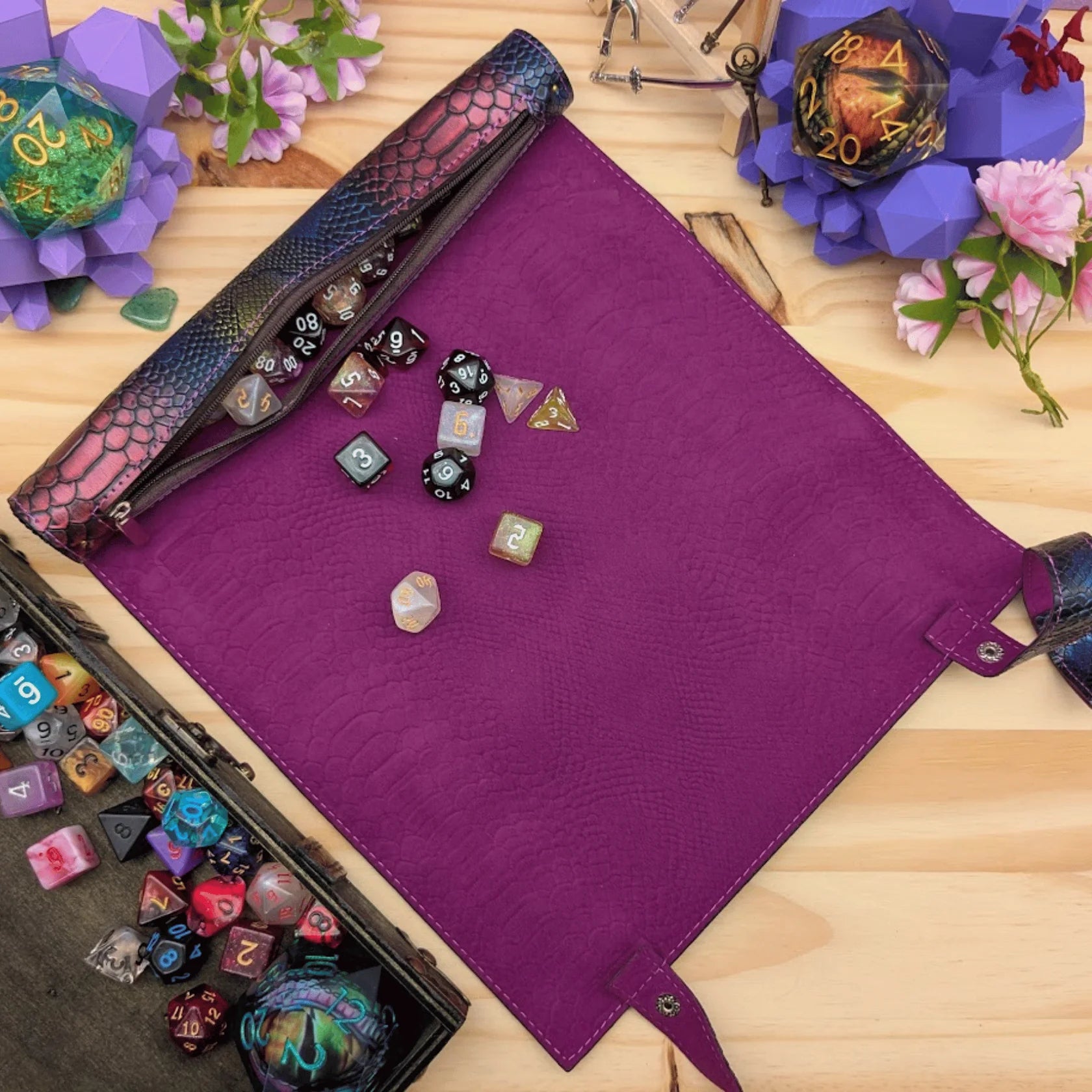 Mystery Dice Goblin: PU Leather Scroll Dice Tray/Bag - Multicoloured