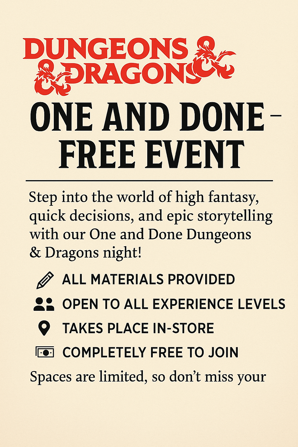 D&D Night - Attendance Confirmation - 27th July