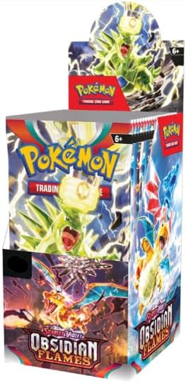 Pokémon trading card game packs with colorful designs and branding.