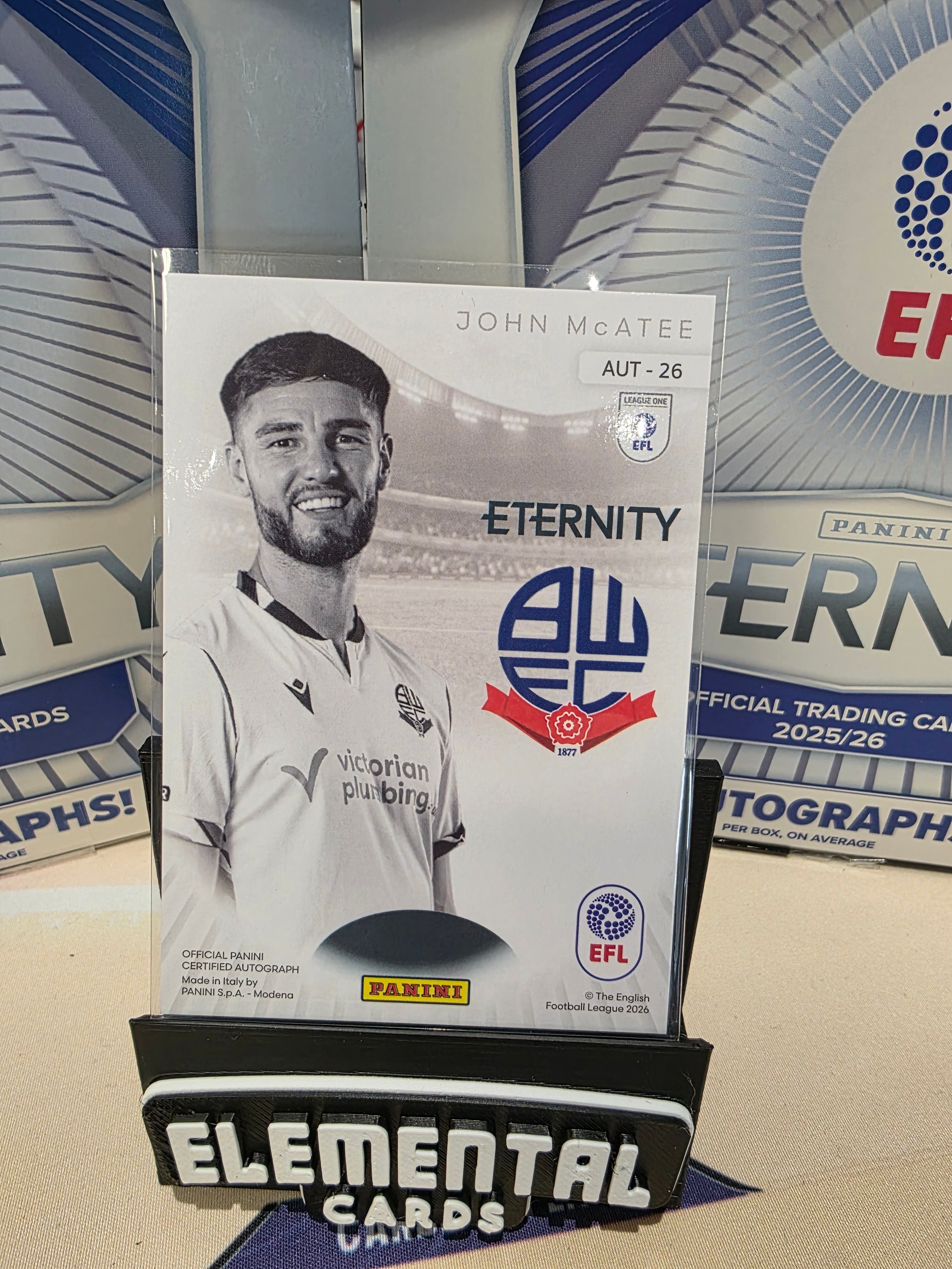 Panini: EFL Eternity John McAtee Auto Bolton Wanderers FC