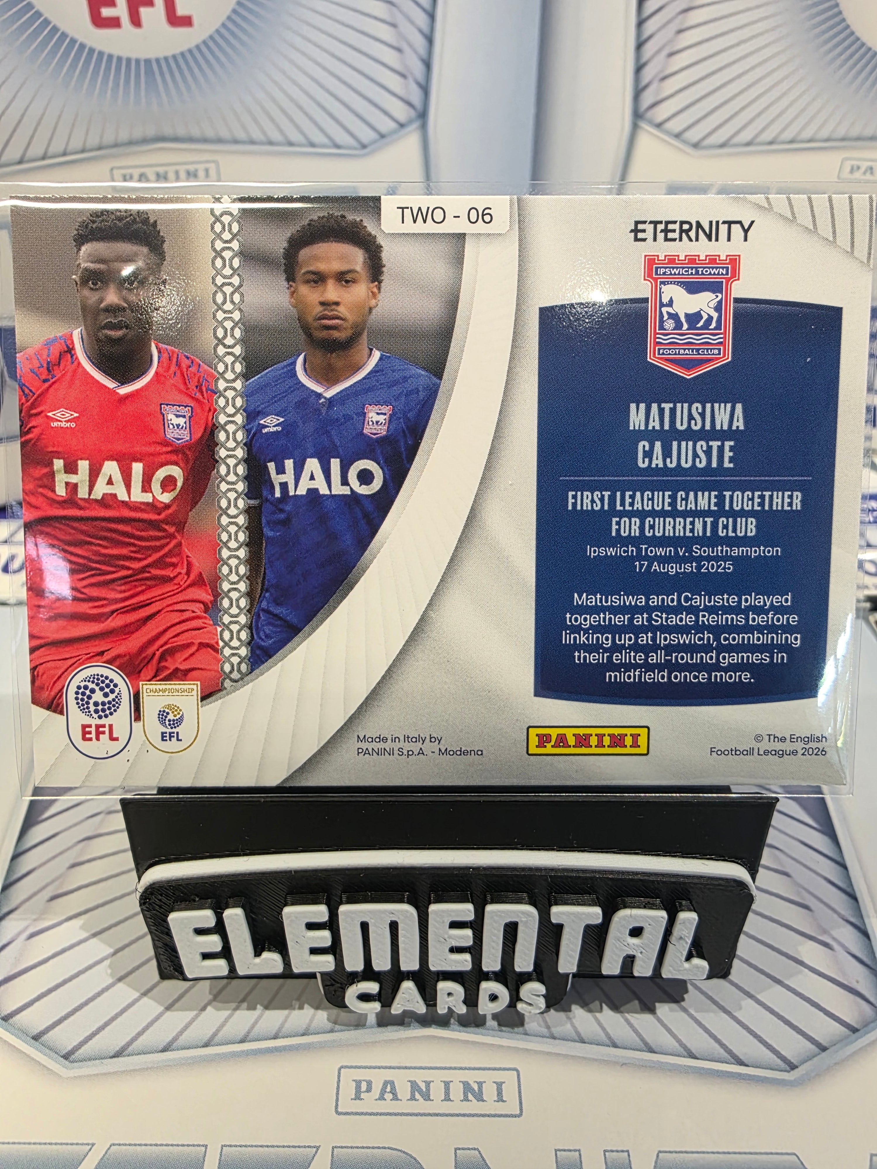 Panini: EFL Eternity Matusiwa/Cajuste 25/50 Twogether Dual Ipswich Town FC