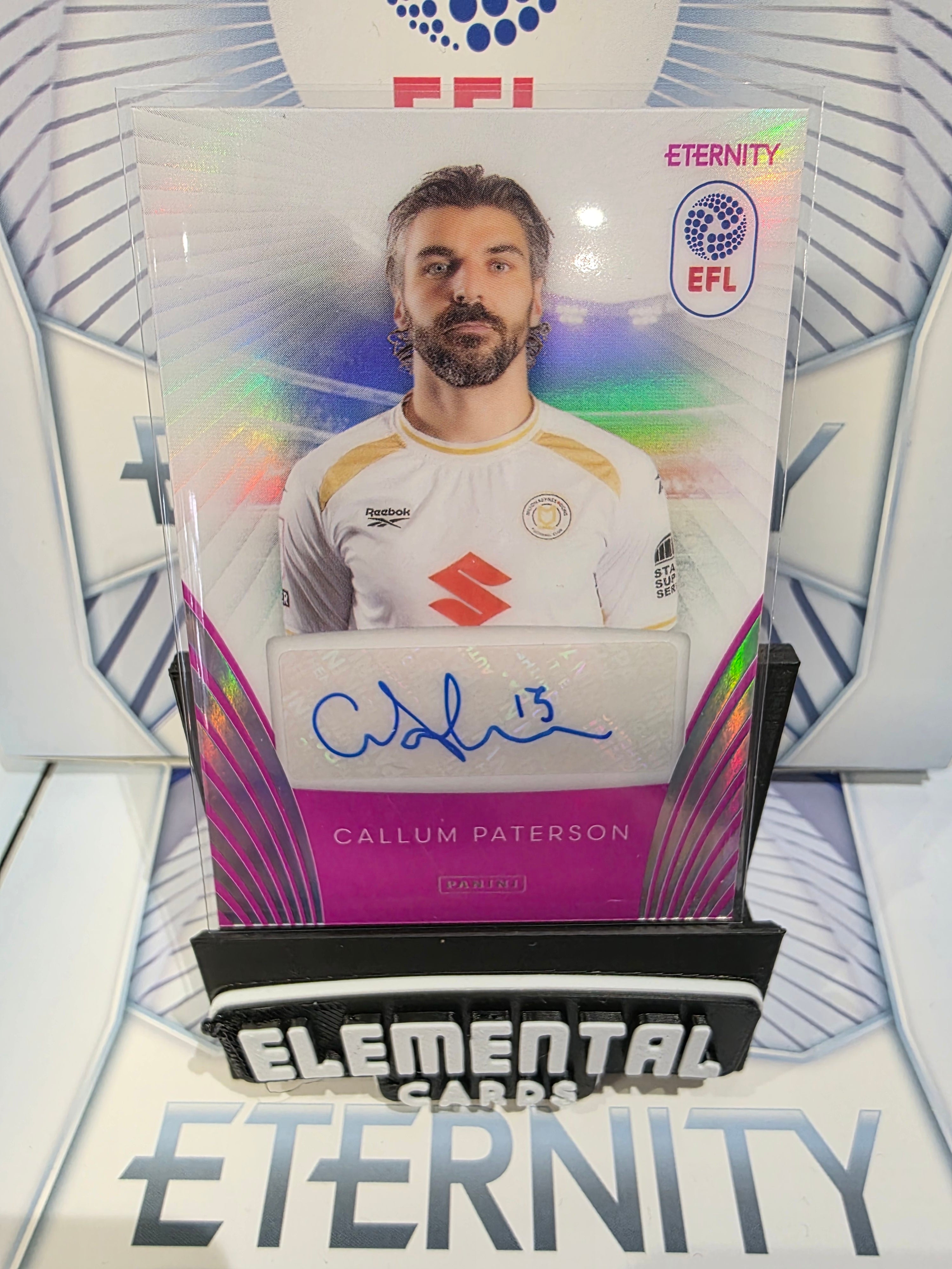 Panini: EFL Eternity Callum Paterson Auto 07/20 MK Dons FC Pack Fresh Print Error