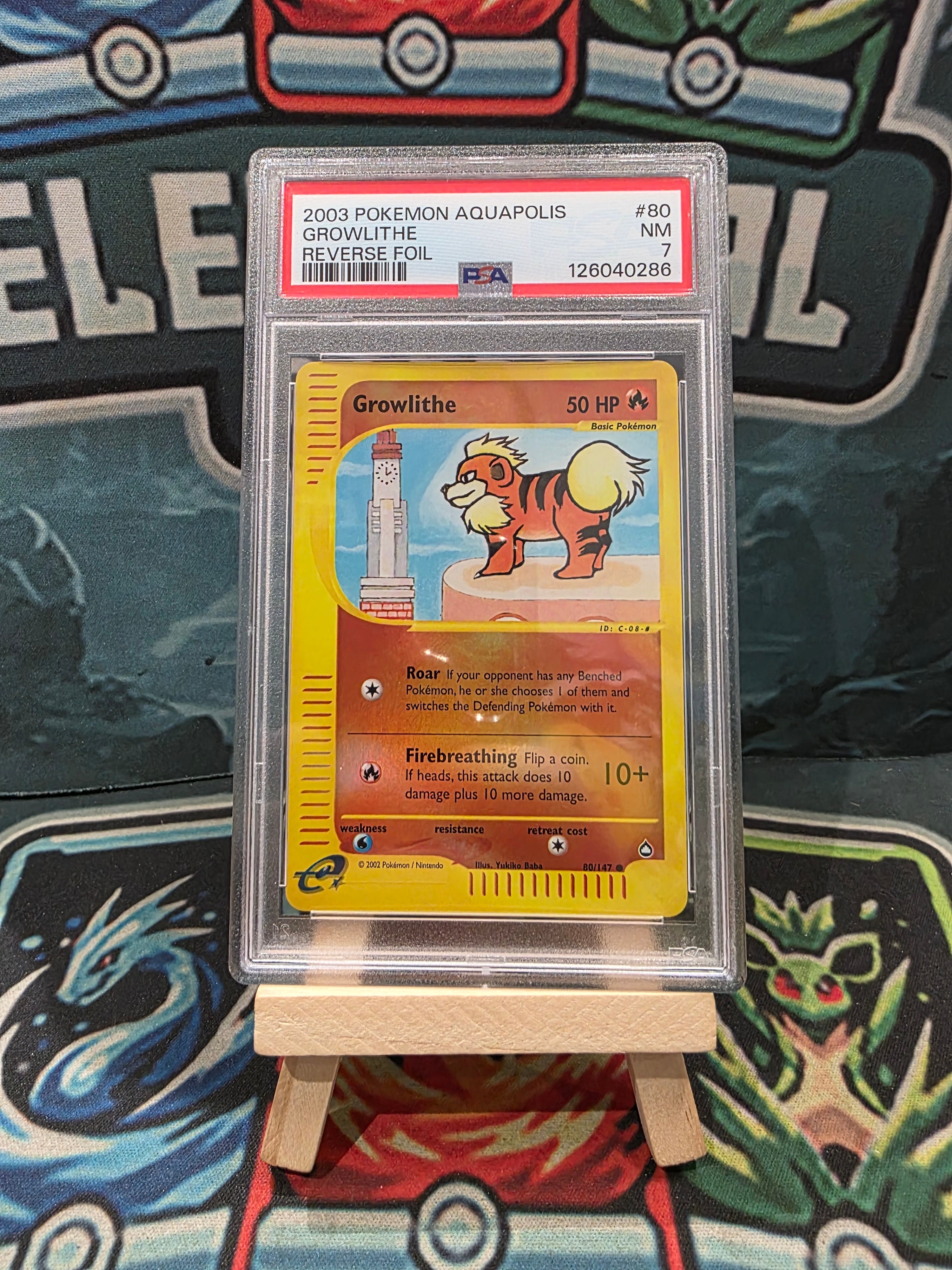 Growlithe 80/147 Reverse Holo Aquapolis 2003 PSA 7